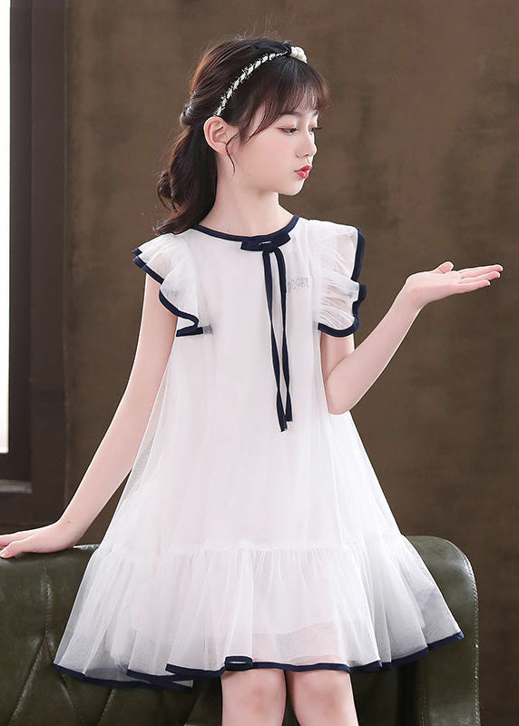 Beautiful White Puff Sleeve Tulle Baby Girls Dress Summer