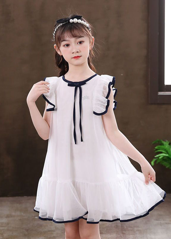 Beautiful White Puff Sleeve Tulle Baby Girls Dress Summer