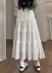 Beautiful White Ruffled Hollow Out Cotton Skirts Summer