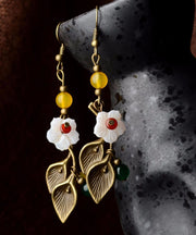 Beautiful White Shell Flower Fine Agate Copper Drop Earrings