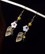 Beautiful White Shell Flower Fine Agate Copper Drop Earrings