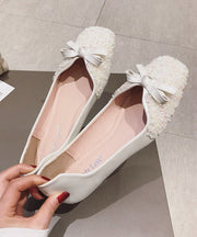 Beautiful White Splicing Sequlinde Bow Flats Shoes