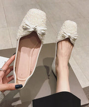 Beautiful White Splicing Sequlinde Bow Flats Shoes