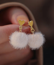 Beautiful White Sterling Silver Olil Drip Love Hairball Drop Earrings