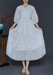 Beautiful White V Neck Patchwork Chiffon Vacation Dresses Summer