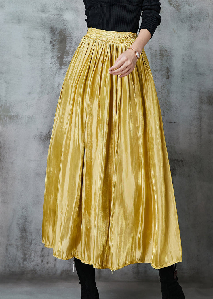 Beautiful Yellow Exra Large Hem Silk Skirts Spring