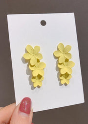 Beautiful Yellow Floral Layered Design Metal Drop Earrings