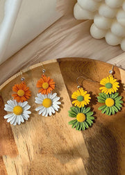 Beautiful Yellow Green Daisy Metal Drop Earrings