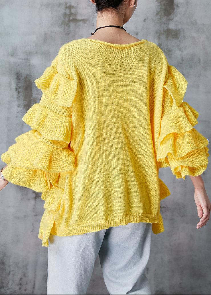 Beautiful Yellow Ruffled Sequins Knit Pullover Spring