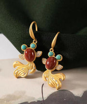 Beautiful Yellow Sterling Silver Overgild Agate Zircon Turquoise Goldfish Drop Earrings