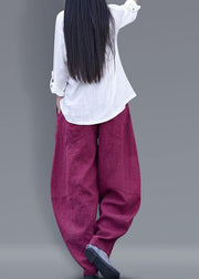 Beautiful harem pants cotton Boho Work Outfits burgundy long pants - bagstylebliss