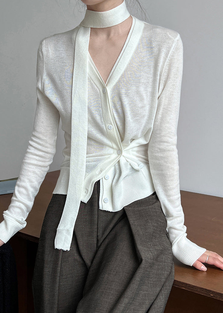 Beige Asymmetrical Patchwork Knit Top Fall