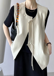 Beige Chinese Button Cotton Waistcoat O Neck Fall