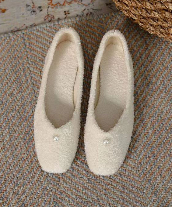 Beige Comfortable Versatile Fuzzy Fur Fluffy Flat Feet Shoes