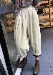 Beige Corduroy Harem Pants Hign Waist Warm Fleece Winter