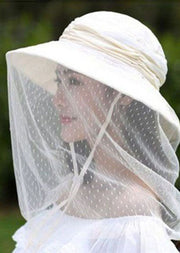 Beige Cotton Patchwork Tulle Wrinkled Bucket Hat