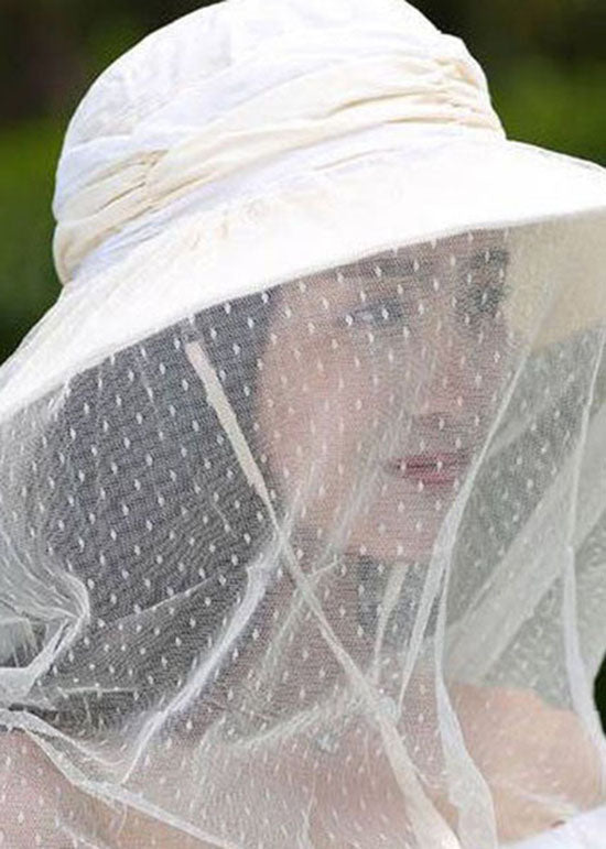 Beige Cotton Patchwork Tulle Wrinkled Bucket Hat