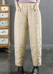 Beige Elastic Waist Cozy Duck Down Filled Pants Winter