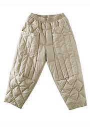 Beige Elastic Waist Cozy Duck Down Filled Pants Winter