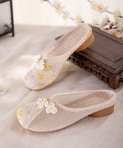 Beige Embroideried Slide Sandals Women Tulle Boho Splicing