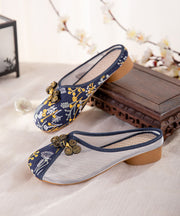 Beige Embroideried Slide Sandals Women Tulle Boho Splicing