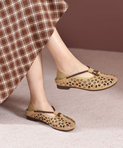 Beige Flat Feet Shoes Cowhide Leather Fashion Hollow Out Flat Feet Shoes