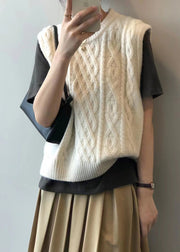 Beige Patchwork Loose Knit Waistcoat Top O Neck Fall