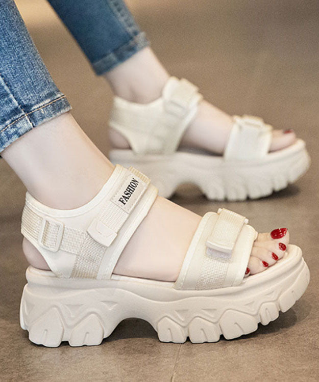 Beige Peep Toe Buckle Strap Splicing Platform Sandals