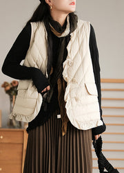 Beige Ruffled Patchwork Button Duck Down Waistcoat Sleeveless