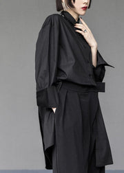 Black Asymmetrical Design Cotton Long Shirts Oversized Spring