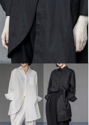 Black Asymmetrical Design Cotton Long Shirts Oversized Spring