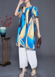 Black Blue Print Ice Silk Holiday Dress Oversized Draping Summer