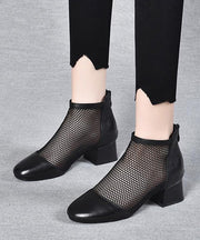 Black Boots Chunky Faux Leather Casual Splicing Breathable Mesh