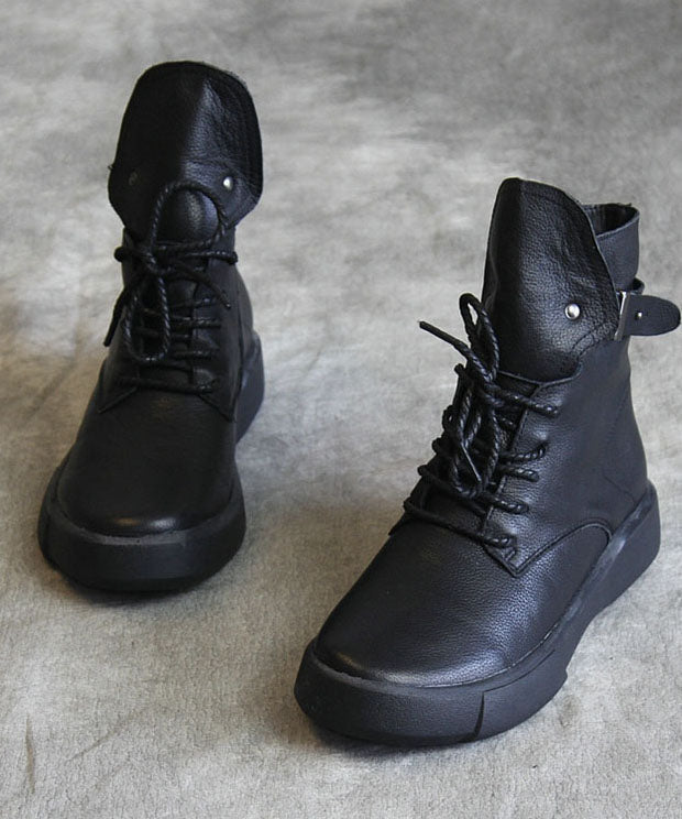 Black Boots Cowhide Leather Boutique Rivet Lace Up Shelsea Boots