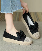 Black Bow Stylish Splicing Platform Flat Shoes For Women