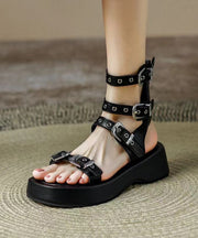Black Buckle Strap Splicing Platform Roman Sandals Peep Toe