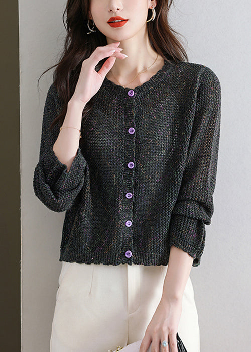 Black Button Cozy Knit Fall Cardigans O Neck