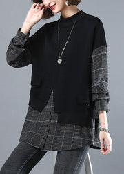 Black Button Fake Two Pieces Sweatshirt Long Sleeve