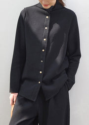 Black Button Patchwork Loose Cotton Coats Long Sleeve