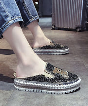 Black Cartoon Zircon Splicing Casual Platform Slide Sandals