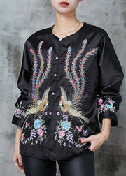 Black Chinese Style Silk Coat Embroidered Spring