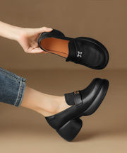 Black Chunky Sheepskin Chic Splicing Loafer Shoes