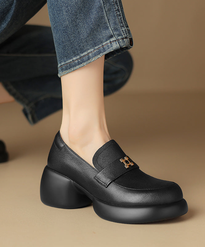 Black Chunky Sheepskin Chic Splicing Loafer Shoes