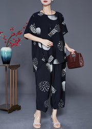 Black Circle Loose Cotton Two Piece Set Chinese Button Summer