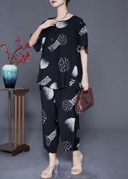 Black Circle Loose Cotton Two Piece Set Chinese Button Summer