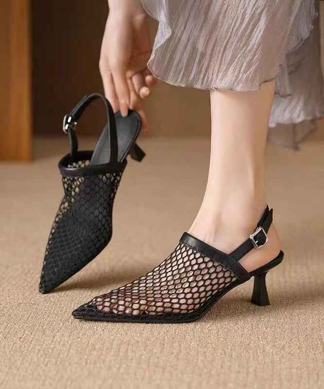 Black Classy High Heel Breathable Mesh Unique Splicing Sandals