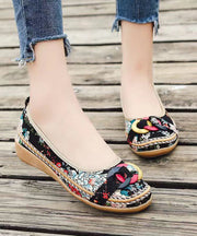 Black Cotton Fabric Print Splicing Boho Wedge Heels Plus Size