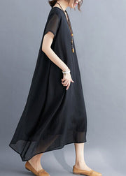 Black Cotton Long Dress Oversized Exra Large Hem Summer