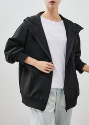 Black Cotton Loose Sweatshirt Coats Hooded Spring