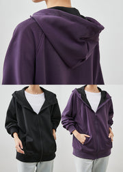 Black Cotton Loose Sweatshirt Coats Hooded Spring